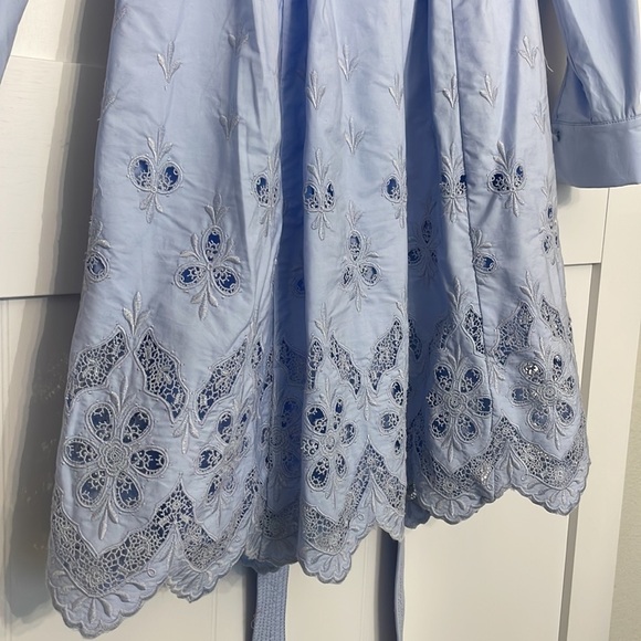 NWT Self Portrait  Cotton Broderie A-Line Mini Dress Light Blue 0 - Picture 7 of 15